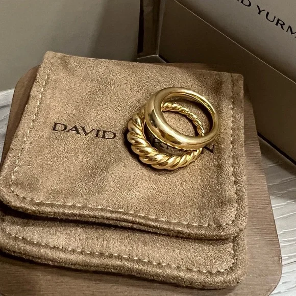 David Yurman Twisted and Smooth Gold Rings - Picture 2 of 8